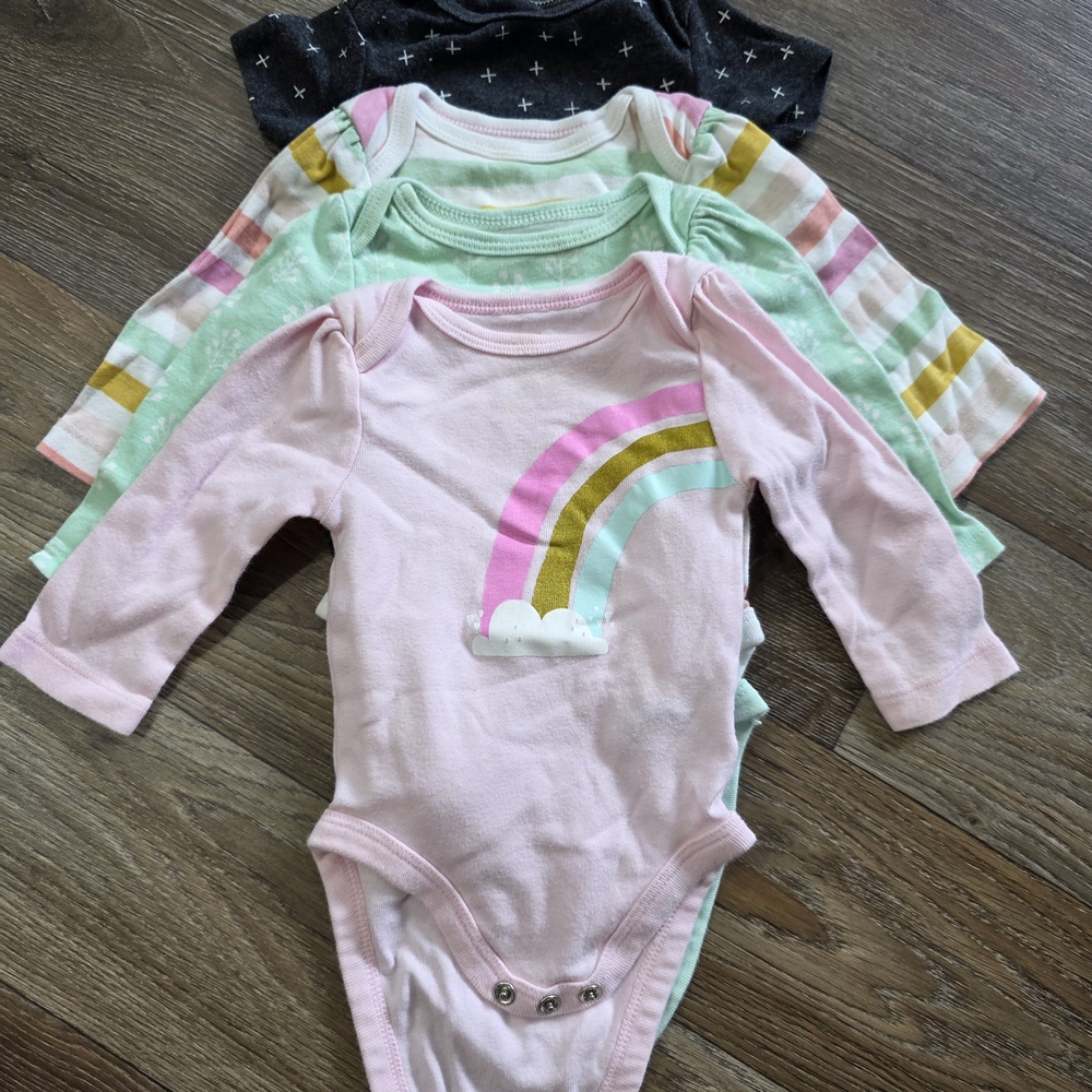 Cloud Island Pink and Green Rainbow Bodysuit Set